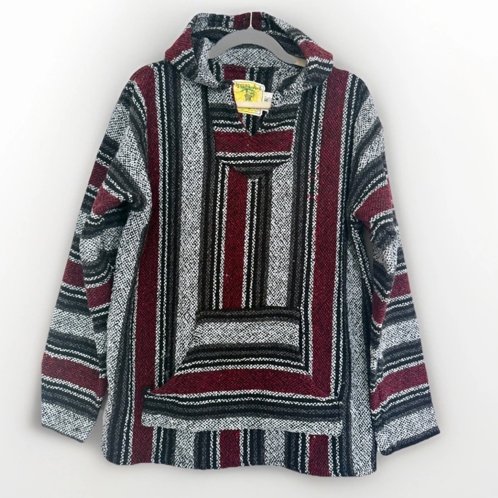Iguana Jack Baja Mens Hoodie Black Gray Maroon Striped Size XL